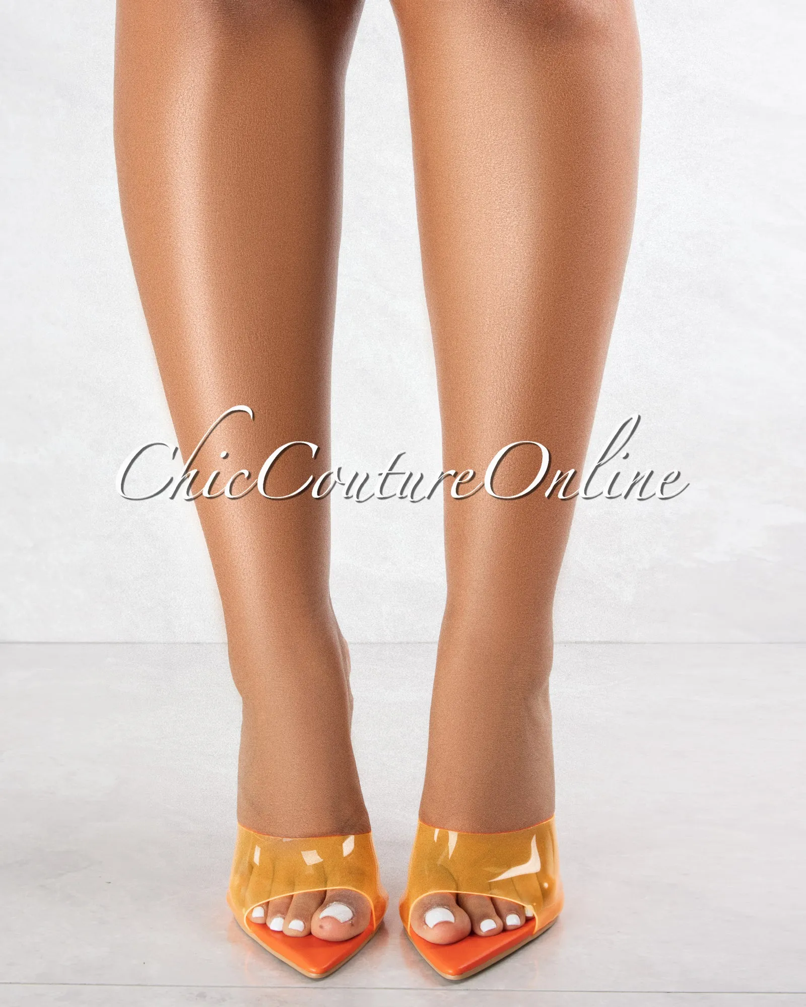 *Miann Orange Sole Clear Upper Pointed Toe Heels