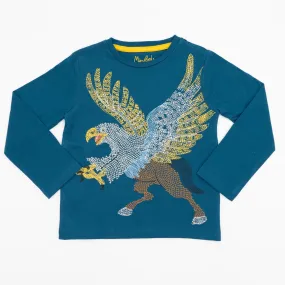 Mini Boden Boys Blue Eagle T-Shirt Long Sleeve Soft Jersey Tops