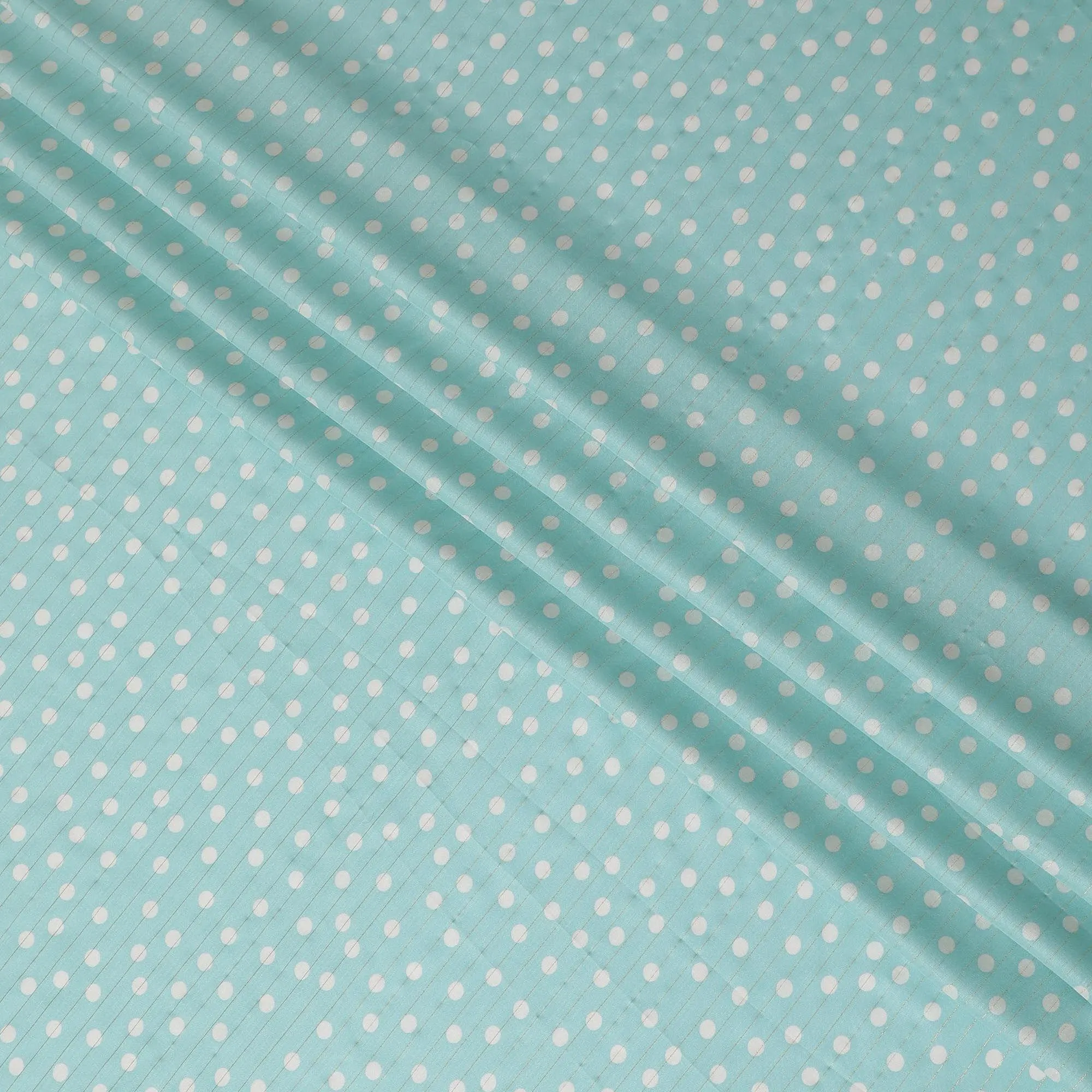 Mint green viscose crepe printed fabric with golden lurex in polka dot design-D11156