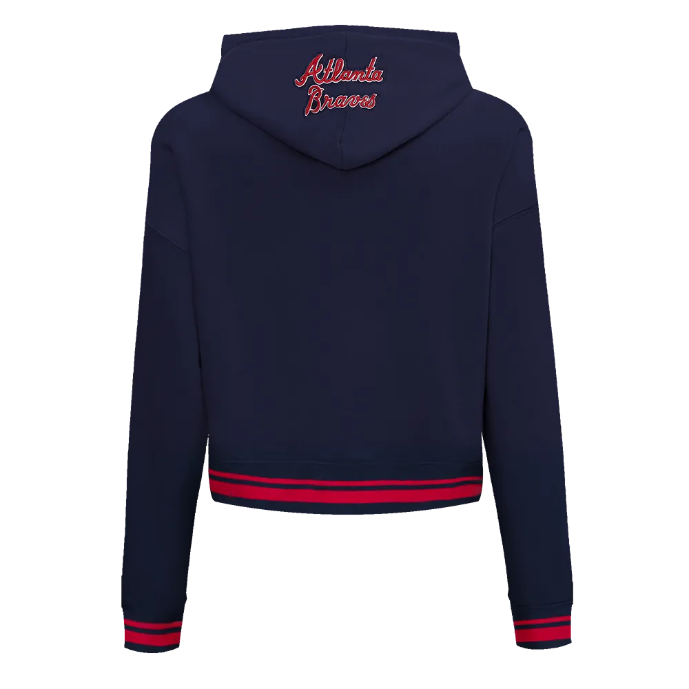 MLB ATLANTA BRAVES SCRIPT TAIL WOMEN'S RIB FLC CROPPED PO HOODIE (MIDNIGHT NAVY/RED/MIDNIGHT NAVY)