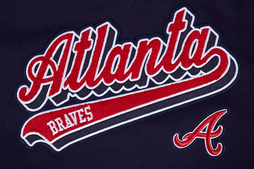 MLB ATLANTA BRAVES SCRIPT TAIL WOMEN'S RIB FLC CROPPED PO HOODIE (MIDNIGHT NAVY/RED/MIDNIGHT NAVY)