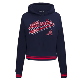 MLB ATLANTA BRAVES SCRIPT TAIL WOMEN'S RIB FLC CROPPED PO HOODIE (MIDNIGHT NAVY/RED/MIDNIGHT NAVY)