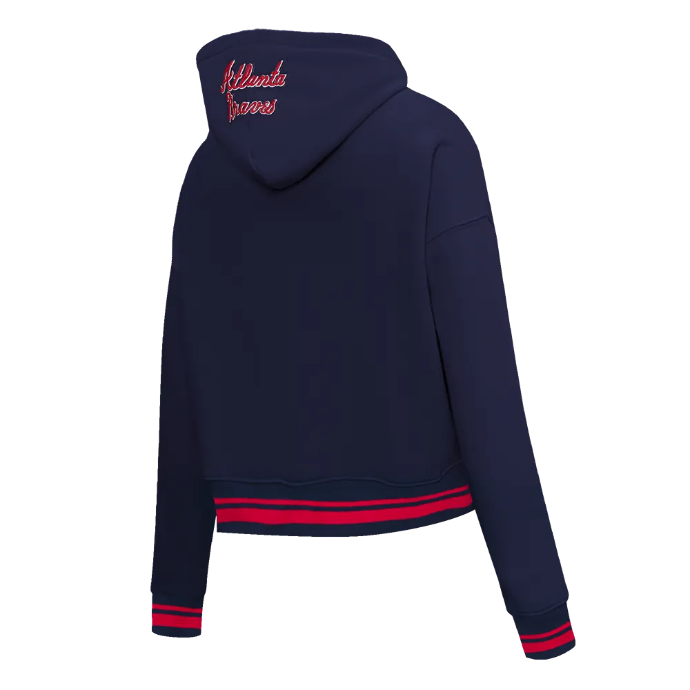 MLB ATLANTA BRAVES SCRIPT TAIL WOMEN'S RIB FLC CROPPED PO HOODIE (MIDNIGHT NAVY/RED/MIDNIGHT NAVY)