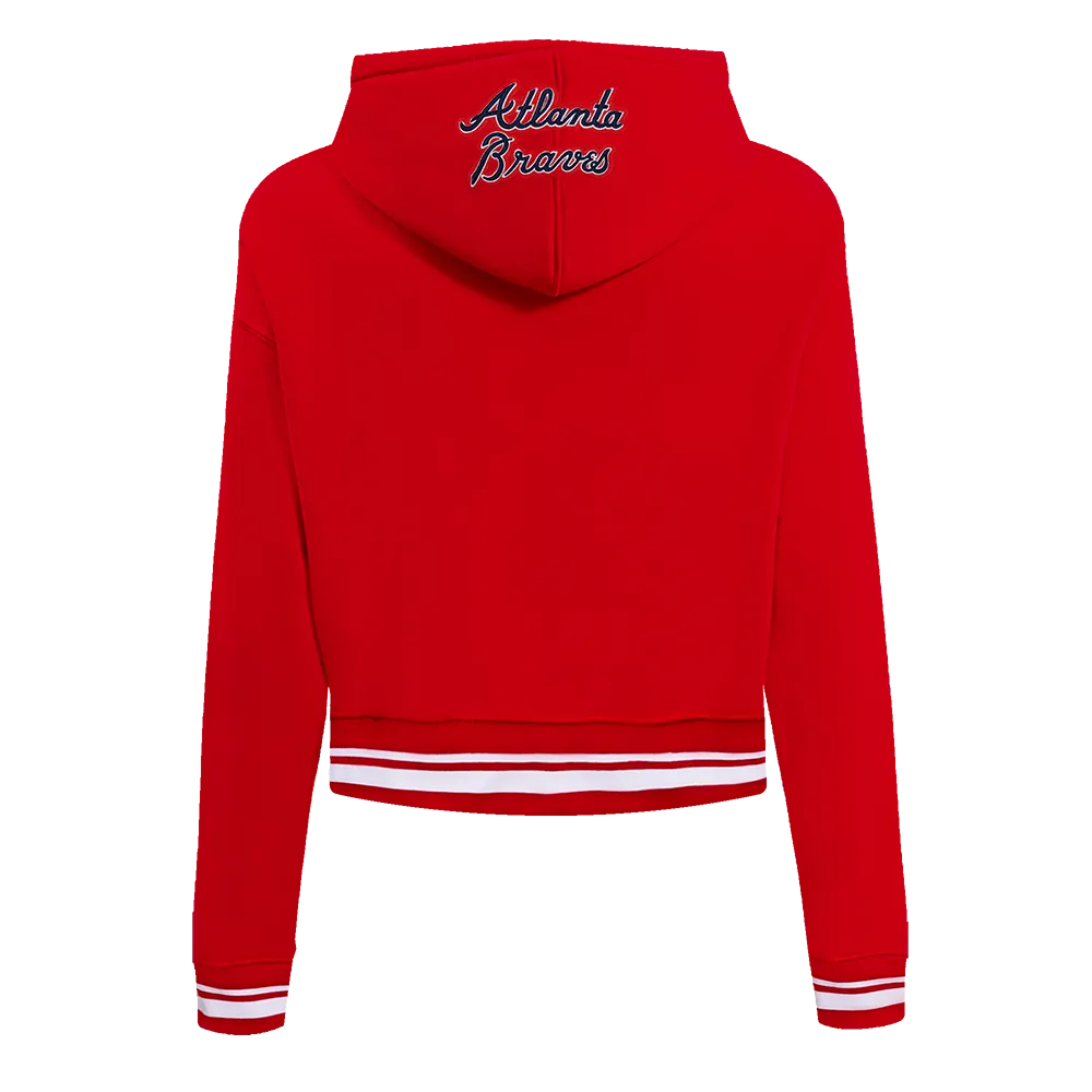 MLB ATLANTA BRAVES SCRIPT TAIL WOMEN'S RIB FLC CROPPED PO HOODIE (RED)