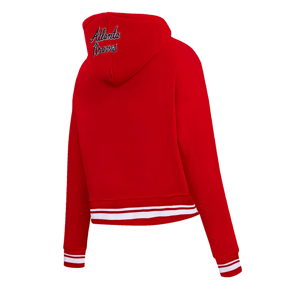 MLB ATLANTA BRAVES SCRIPT TAIL WOMEN'S RIB FLC CROPPED PO HOODIE (RED)