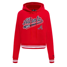 MLB ATLANTA BRAVES SCRIPT TAIL WOMEN'S RIB FLC CROPPED PO HOODIE (RED)