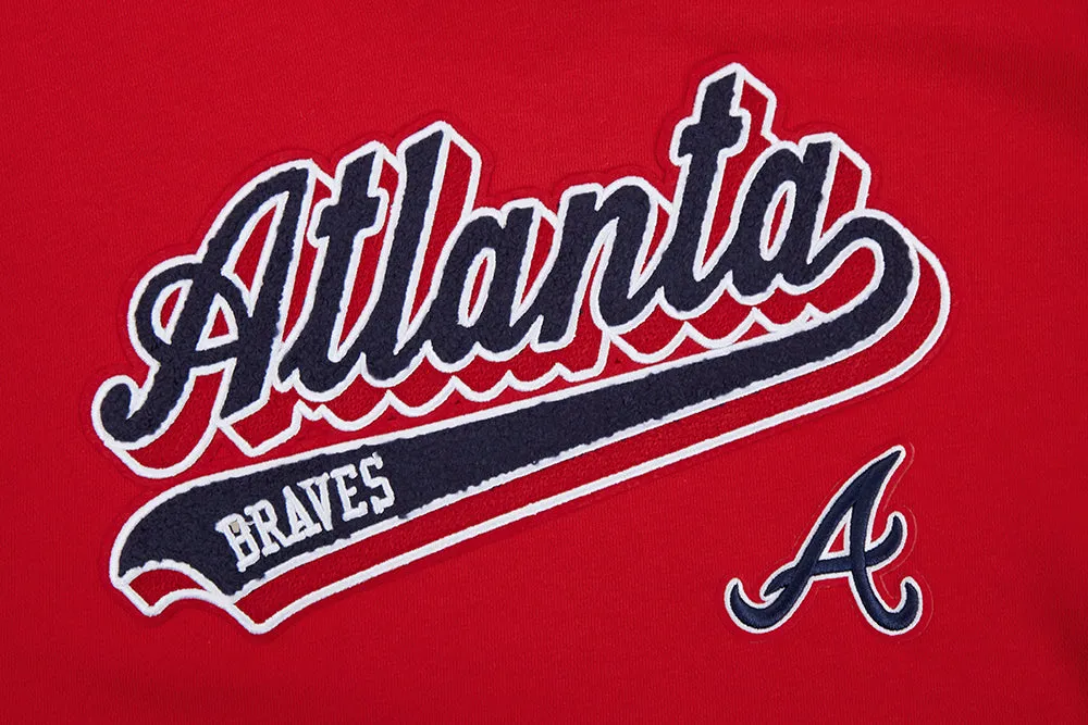 MLB ATLANTA BRAVES SCRIPT TAIL WOMEN'S RIB FLC CROPPED PO HOODIE (RED)