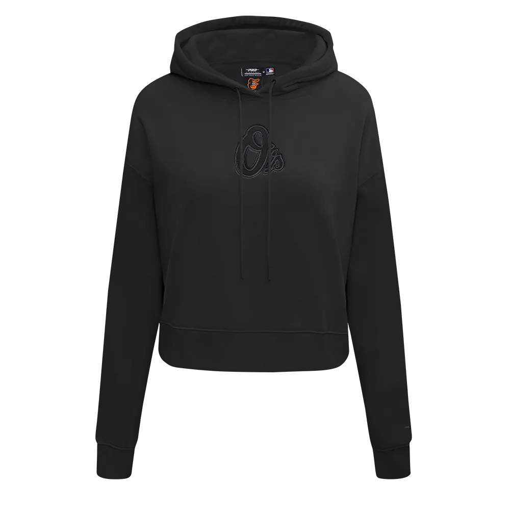 MLB BALTIMORE ORIOLES NEUTRAL WOMEN'S CROPPED PO HOODIE (BLACK)