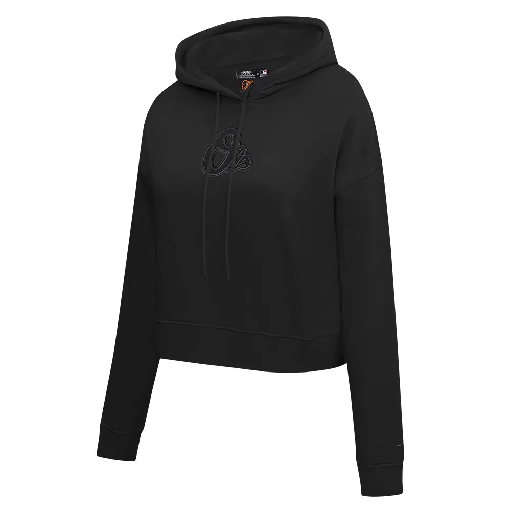 MLB BALTIMORE ORIOLES NEUTRAL WOMEN'S CROPPED PO HOODIE (BLACK)