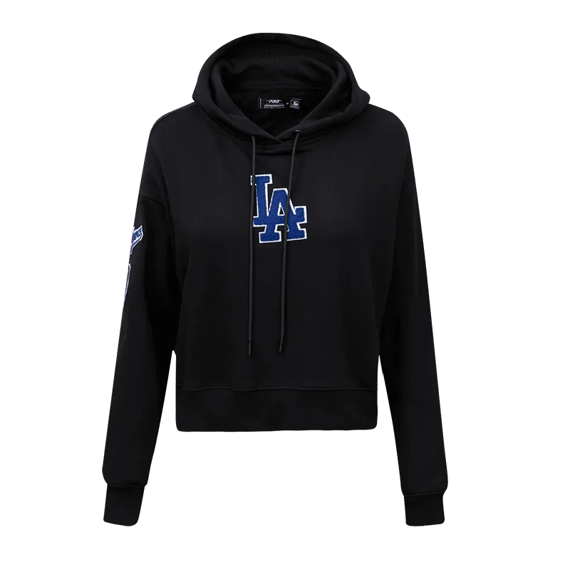 MLB LOS ANGELES DODGERS CLASSIC CROPPED WOMEN'S PULLOVER HOODIE (BLACK)