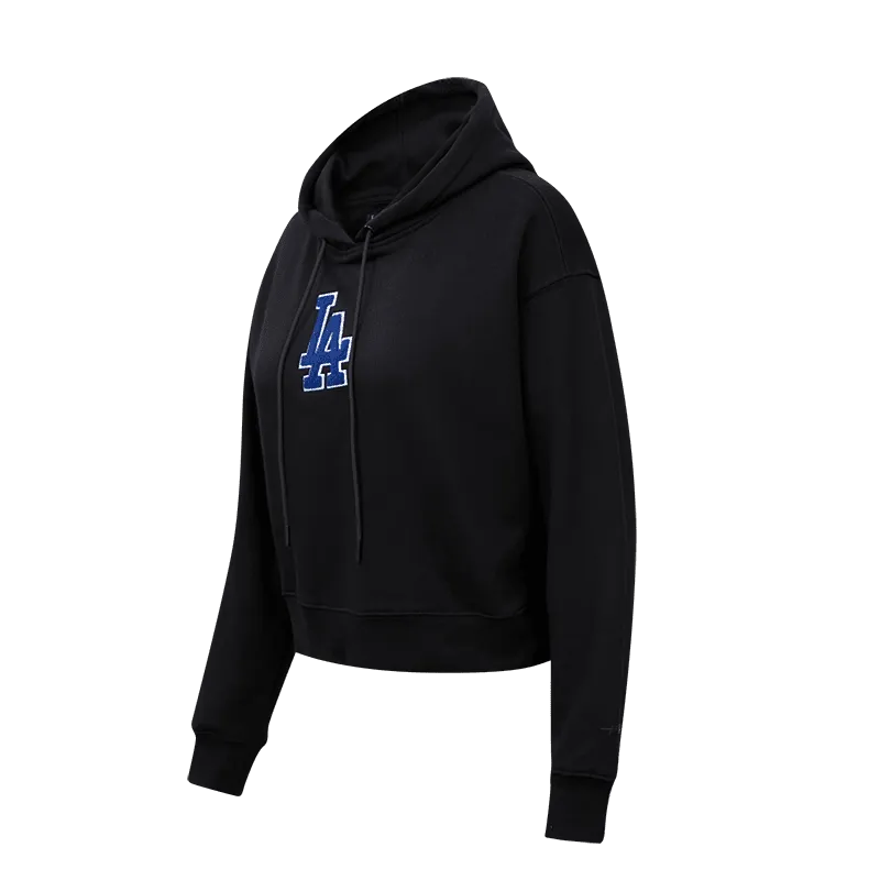 MLB LOS ANGELES DODGERS CLASSIC CROPPED WOMEN'S PULLOVER HOODIE (BLACK)