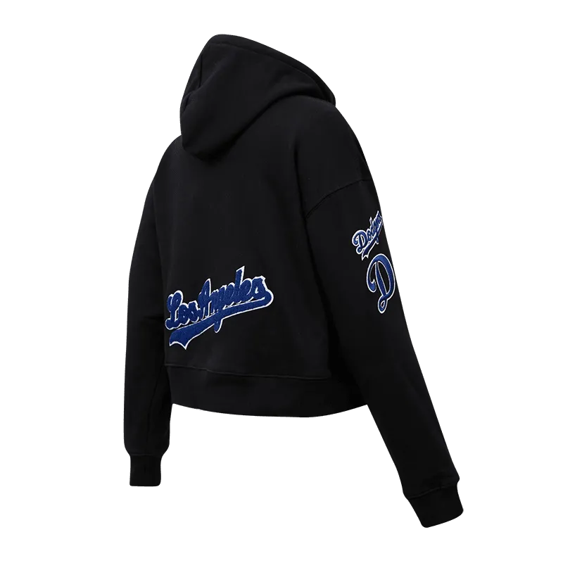 MLB LOS ANGELES DODGERS CLASSIC CROPPED WOMEN'S PULLOVER HOODIE (BLACK)