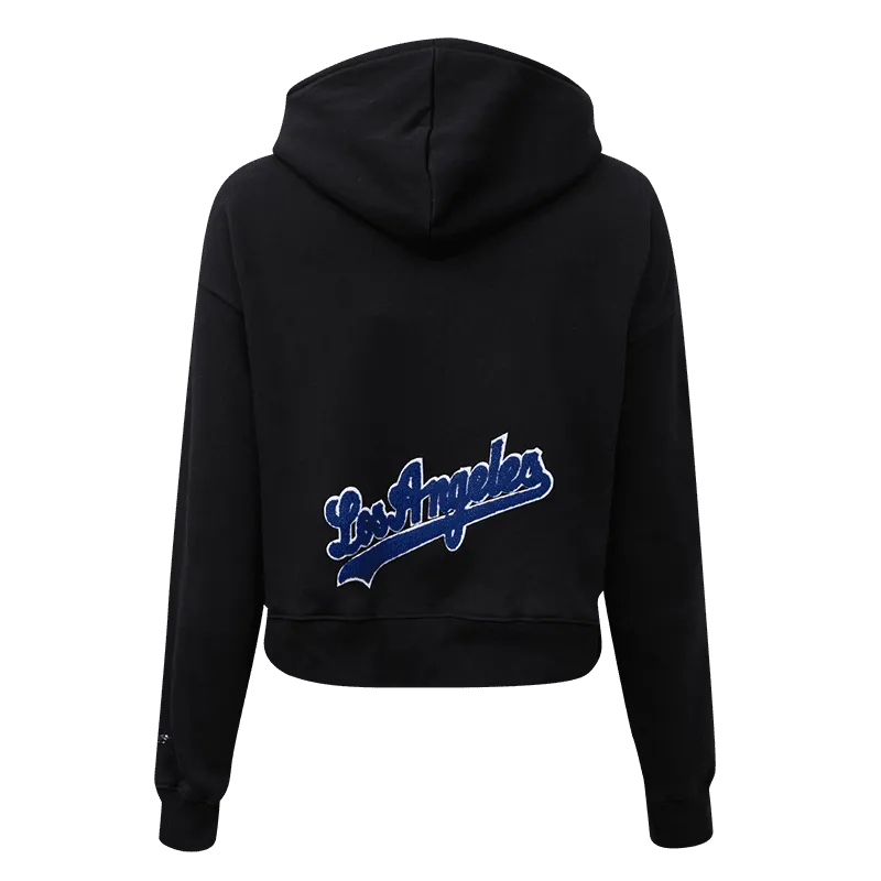 MLB LOS ANGELES DODGERS CLASSIC CROPPED WOMEN'S PULLOVER HOODIE (BLACK)