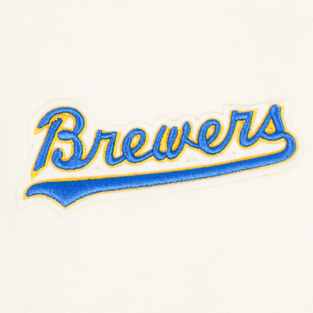 MLB MILWAUKEE BREWERS RETRO CLASSIC WOMEN'S RIB CROPPED PO HOODIE (EGGSHELL/ UNIVERSITY BLUE)