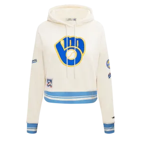 MLB MILWAUKEE BREWERS RETRO CLASSIC WOMEN'S RIB CROPPED PO HOODIE (EGGSHELL/ UNIVERSITY BLUE)