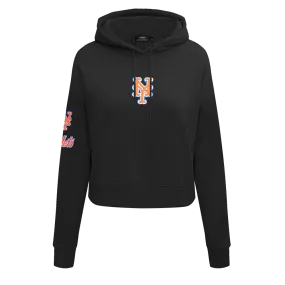 MLB NEW YORK METS CLASSIC WOMEN'S CROPPED PO HOODIE (BLACK)