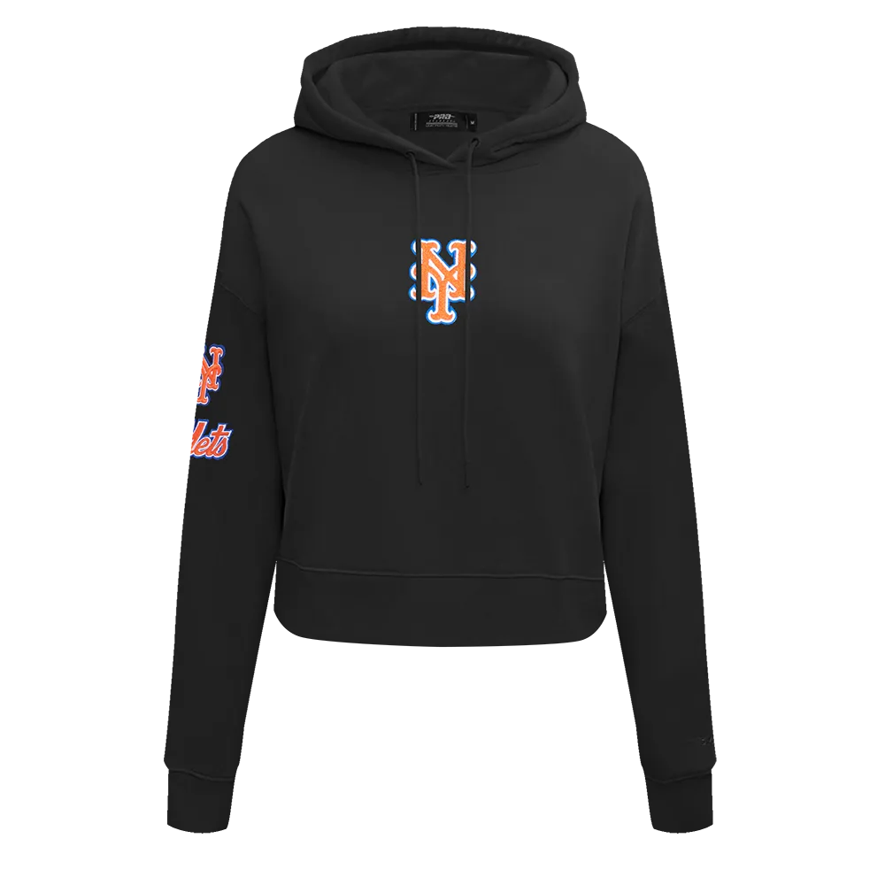 MLB NEW YORK METS CLASSIC WOMEN'S CROPPED PO HOODIE (BLACK)