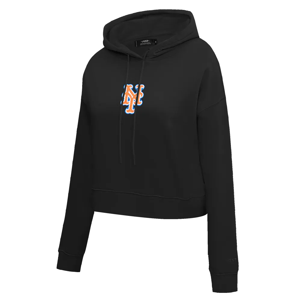 MLB NEW YORK METS CLASSIC WOMEN'S CROPPED PO HOODIE (BLACK)