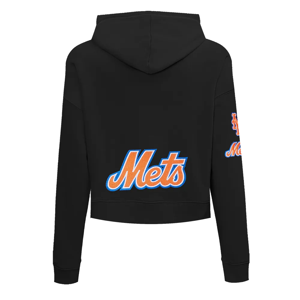 MLB NEW YORK METS CLASSIC WOMEN'S CROPPED PO HOODIE (BLACK)