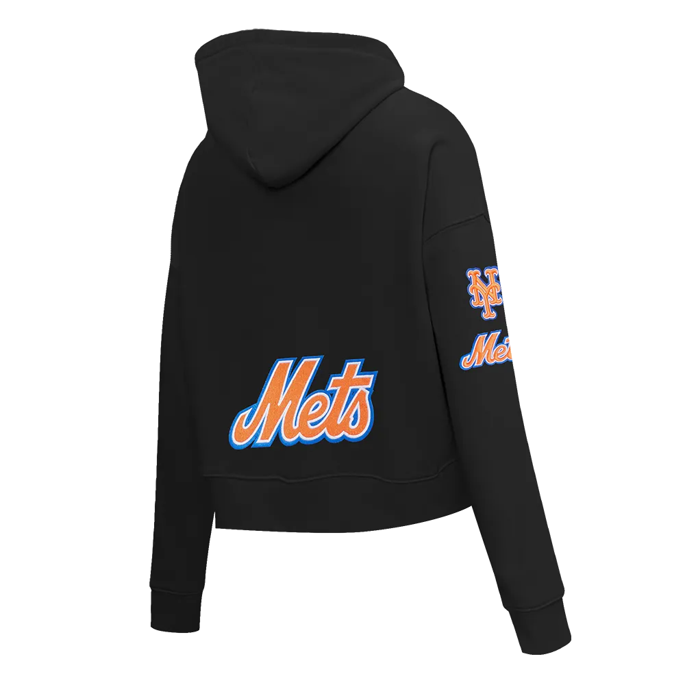 MLB NEW YORK METS CLASSIC WOMEN'S CROPPED PO HOODIE (BLACK)