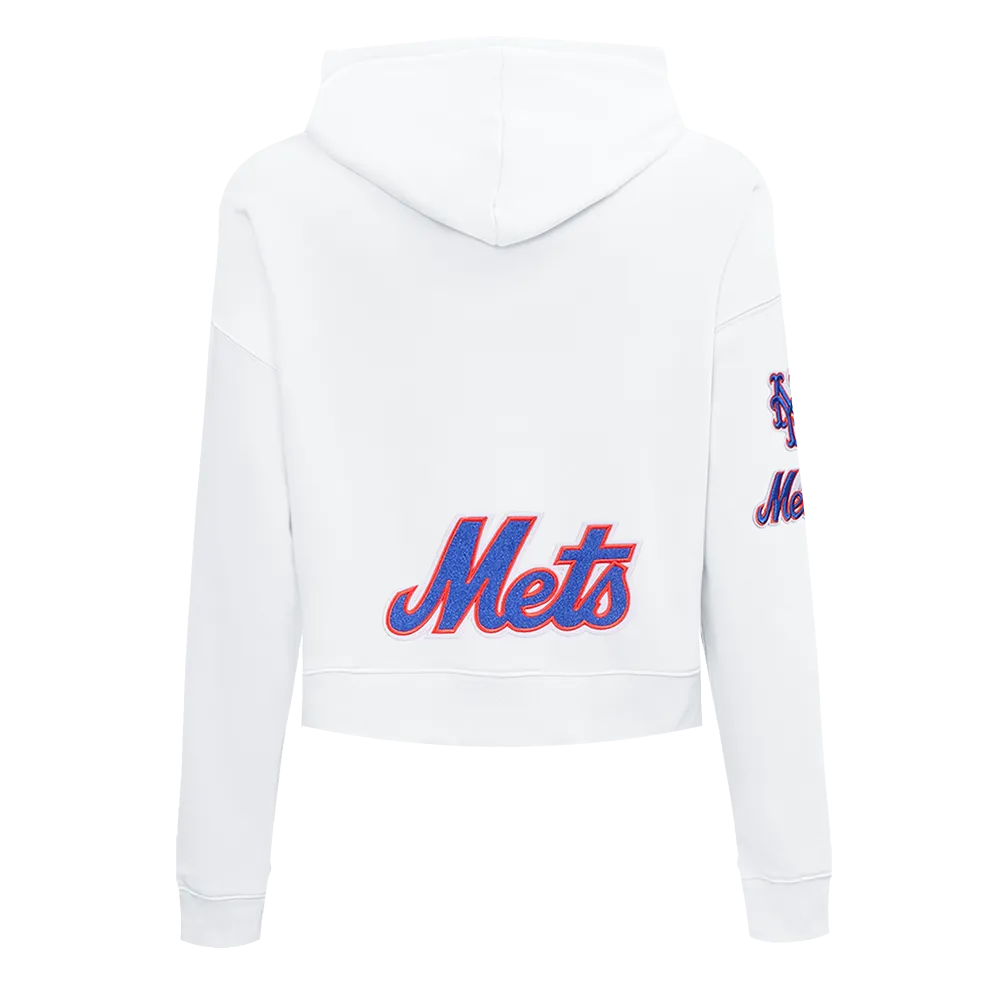 MLB NEW YORK METS CLASSIC WOMEN'S FLC CROPPED PO HOODIE (WHITE)