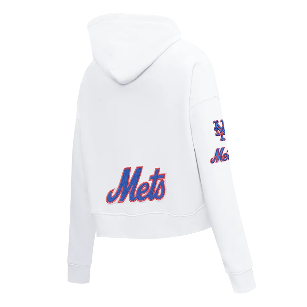 MLB NEW YORK METS CLASSIC WOMEN'S FLC CROPPED PO HOODIE (WHITE)