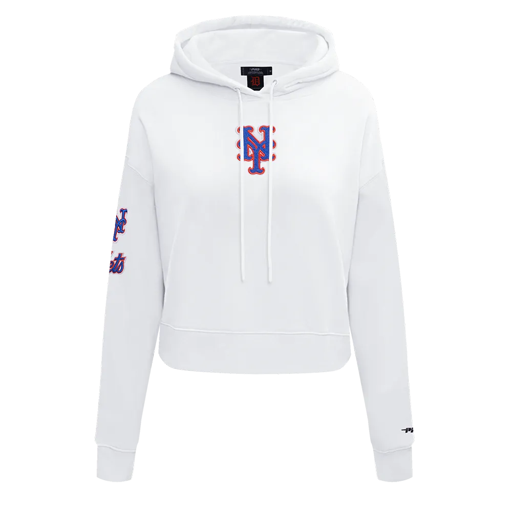 MLB NEW YORK METS CLASSIC WOMEN'S FLC CROPPED PO HOODIE (WHITE)