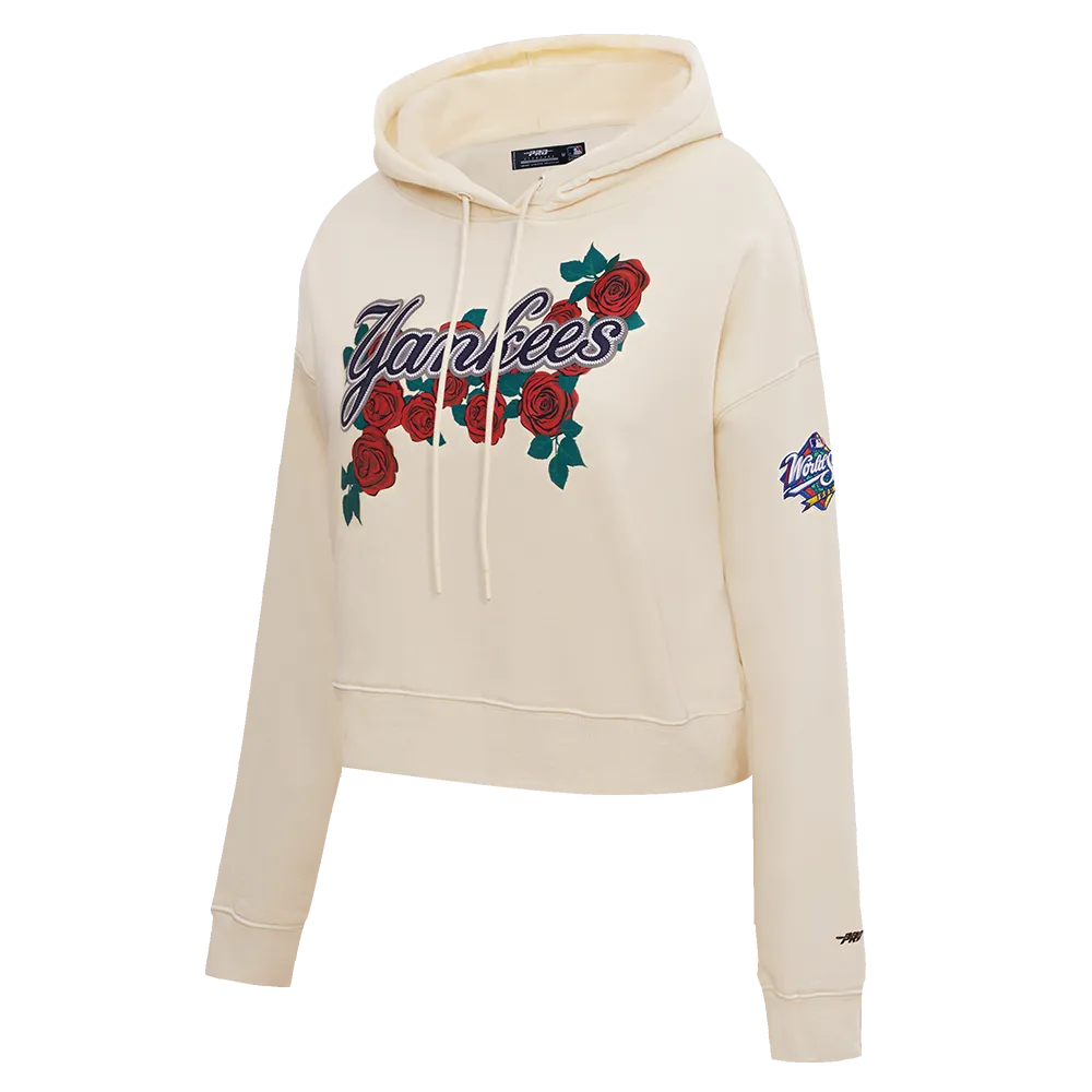 MLB NEW YORK YANKEES ROSES WOMEN'S CROPPED PO HOODIE (EGGSHELL)