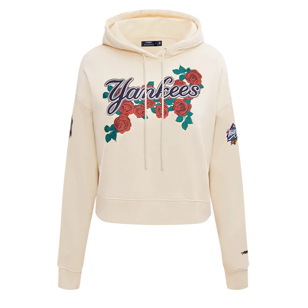 MLB NEW YORK YANKEES ROSES WOMEN'S CROPPED PO HOODIE (EGGSHELL)