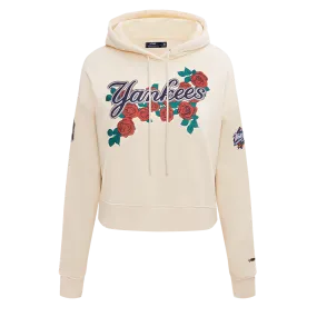 MLB NEW YORK YANKEES ROSES WOMEN'S CROPPED PO HOODIE (EGGSHELL)