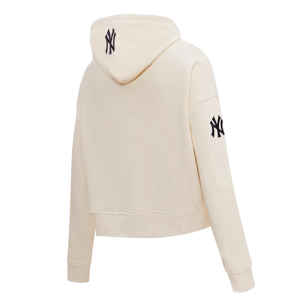 MLB NEW YORK YANKEES ROSES WOMEN'S CROPPED PO HOODIE (EGGSHELL)