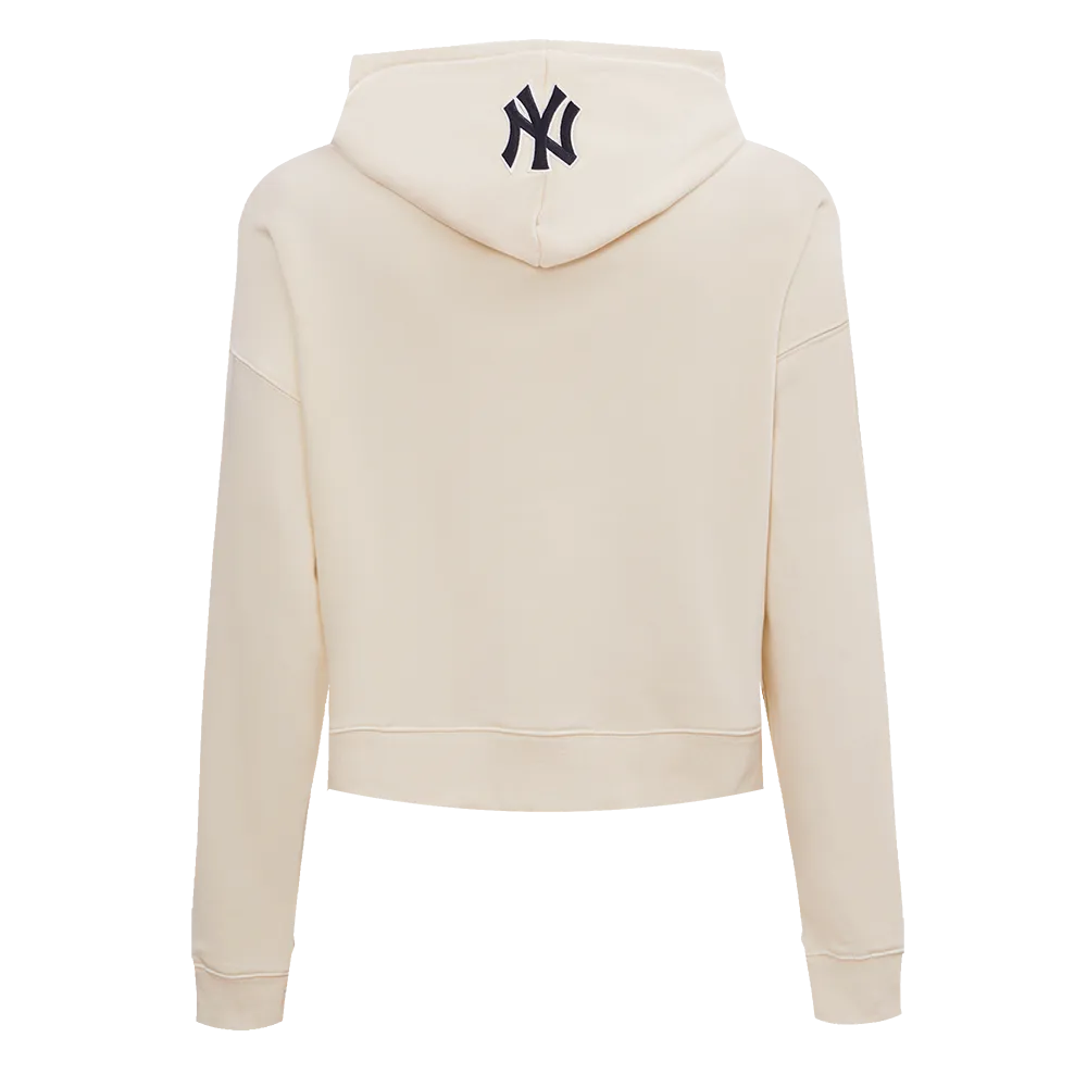 MLB NEW YORK YANKEES ROSES WOMEN'S CROPPED PO HOODIE (EGGSHELL)