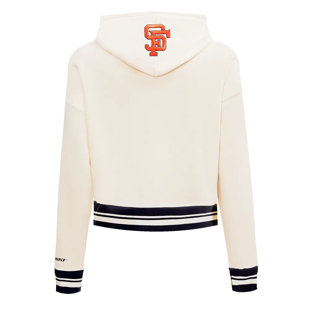 MLB SAN FRANCISCO GIANTS RETRO CLASSIC WOMEN'S CROPPED PO HOODIE (EGGSHELL/ BLACK)