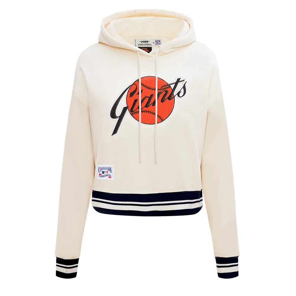 MLB SAN FRANCISCO GIANTS RETRO CLASSIC WOMEN'S CROPPED PO HOODIE (EGGSHELL/ BLACK)