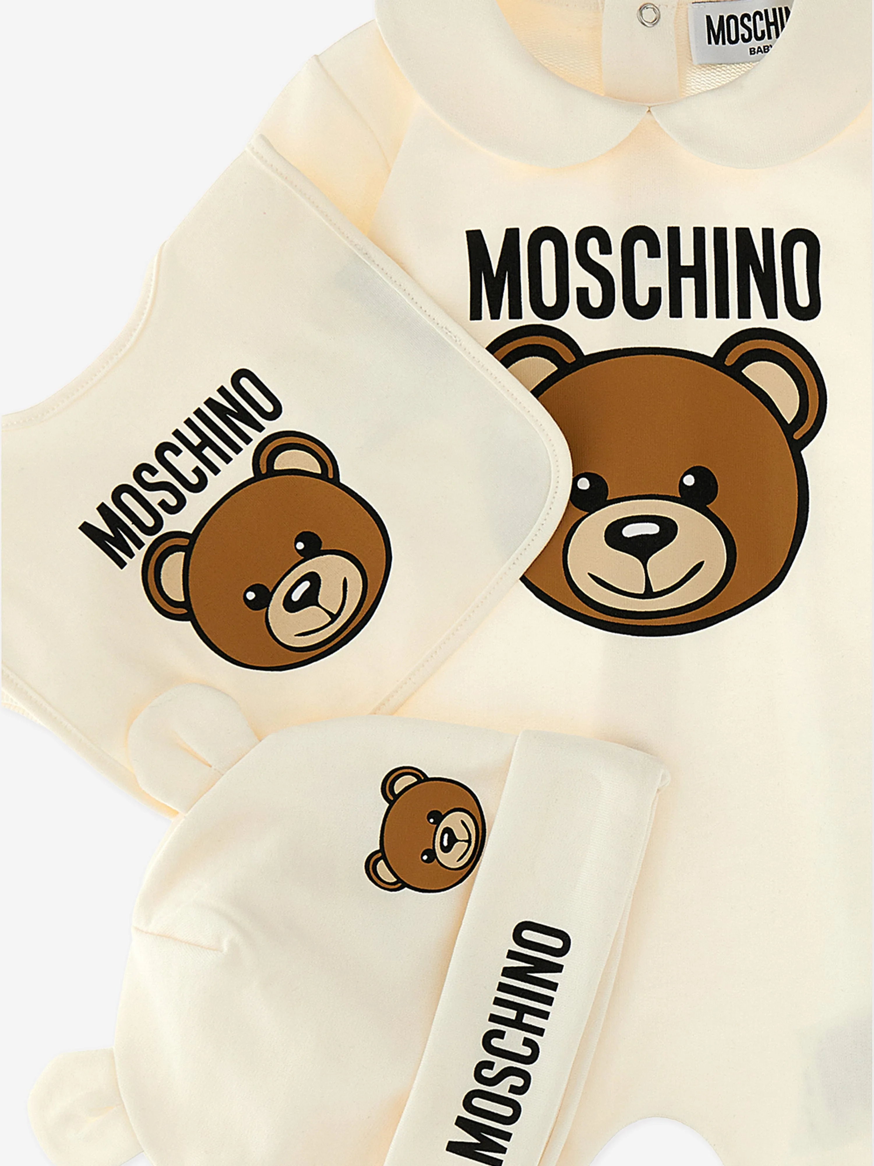 Moschino Baby Bear Logo Babygrow Gift Set in Ivory