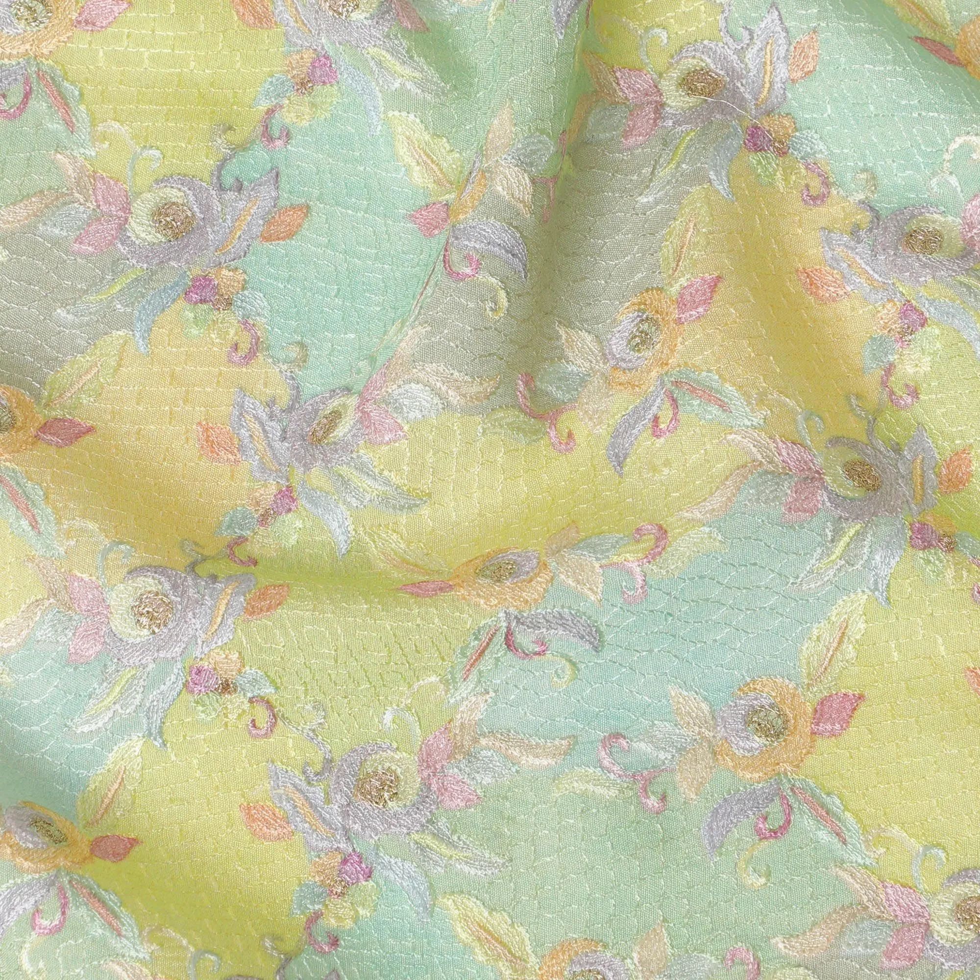 Multicolor Premium pure cotton silk fabric with same tone embrodiery in floral design-D16859