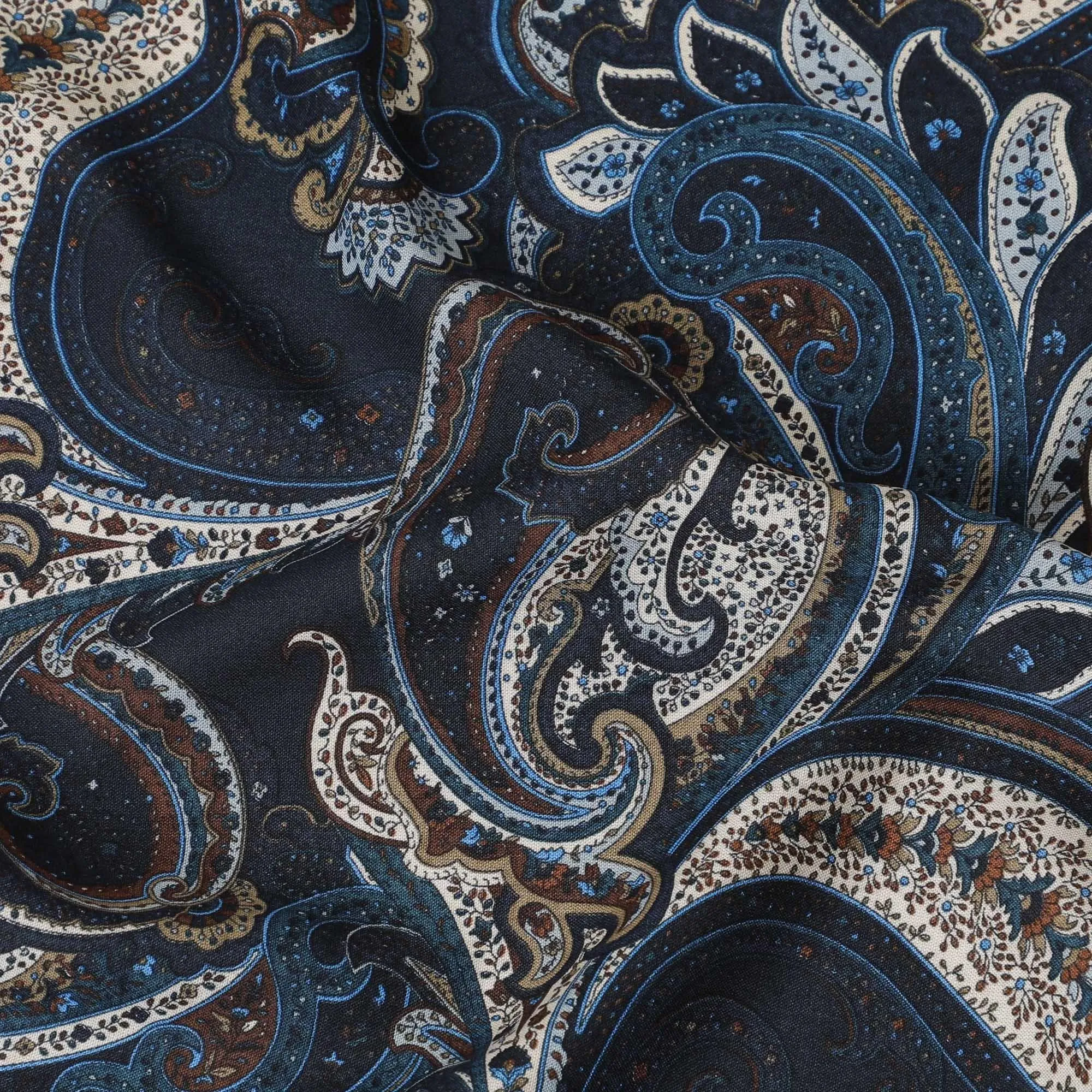 Multicolor printed Premium Italian viscose fabric in Paisley design-D12366