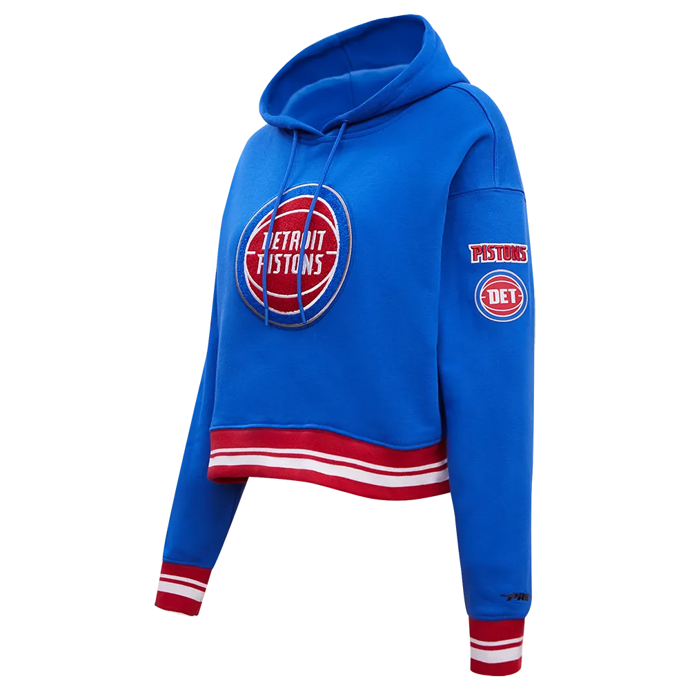 NBA DETROIT PISTONS RETRO CLASSIC WOMEN'S RIB CROPPED PO HOODIE (ROYAL BLUE/RED)