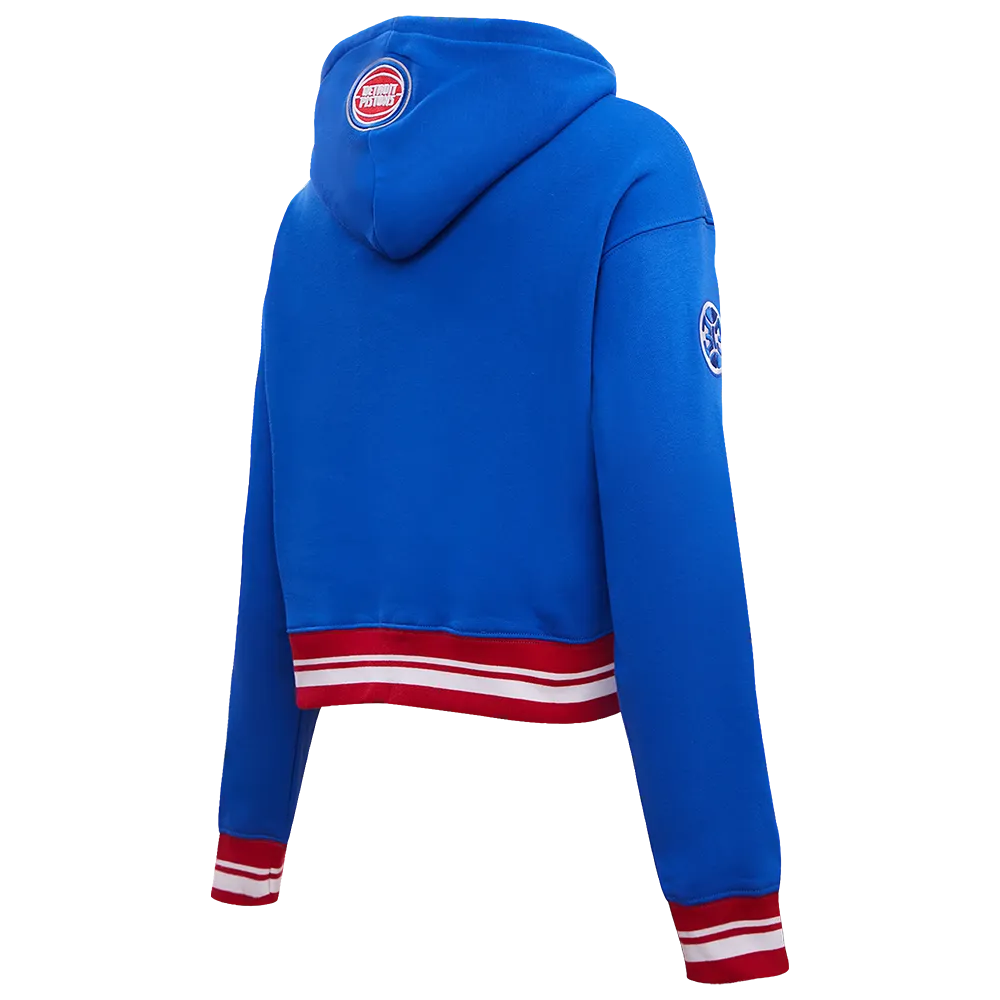 NBA DETROIT PISTONS RETRO CLASSIC WOMEN'S RIB CROPPED PO HOODIE (ROYAL BLUE/RED)