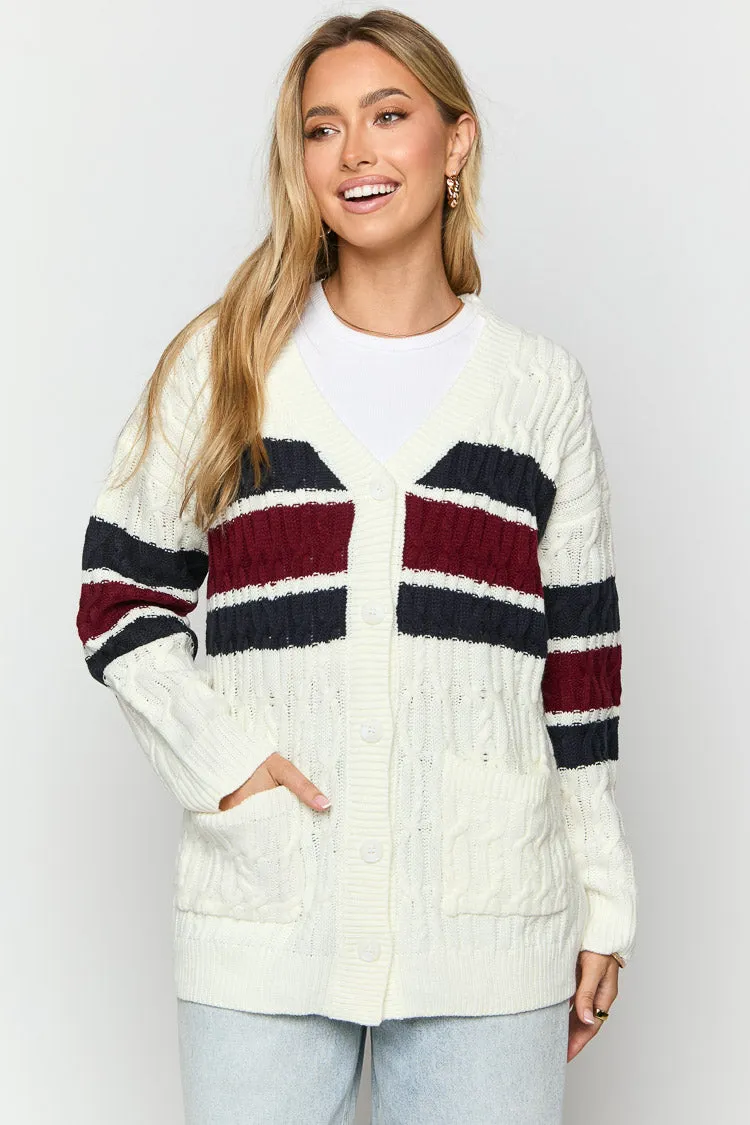 Nikkitta Cream Striped Cardigan