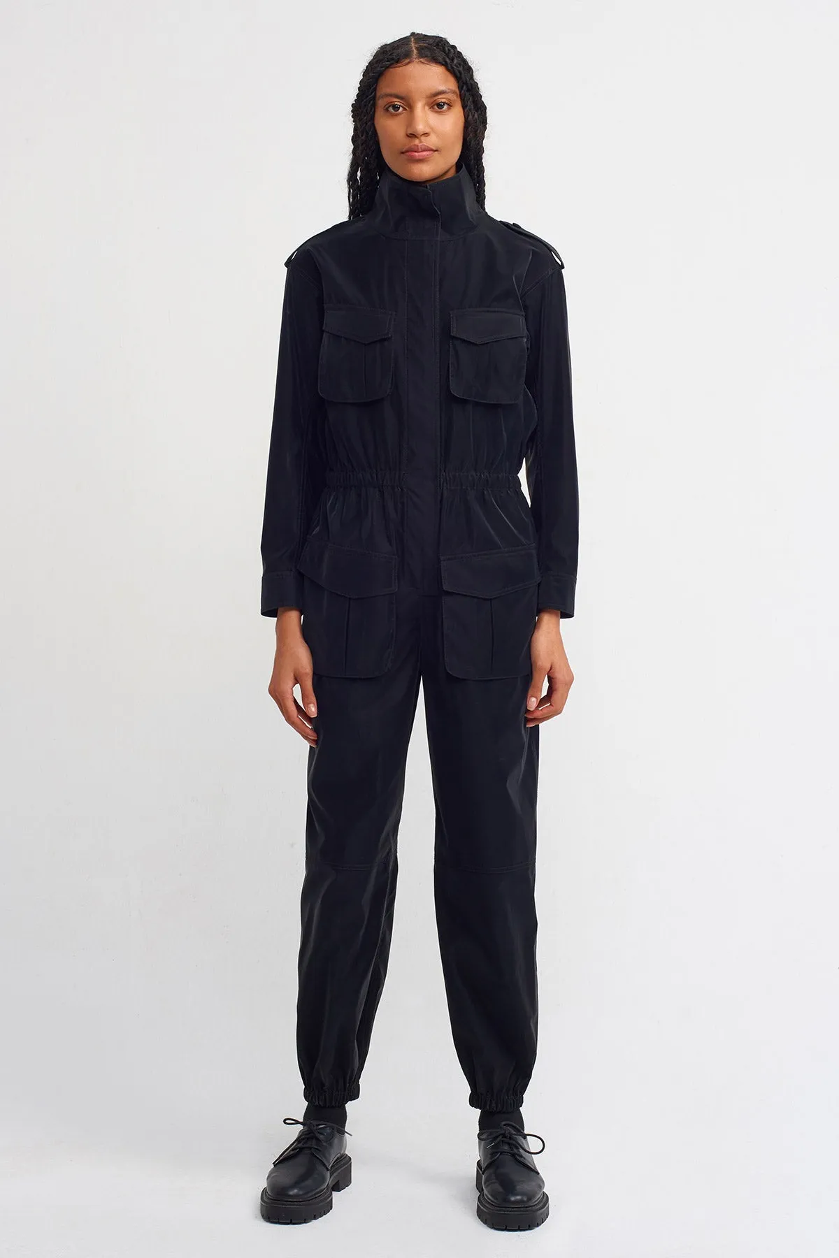 Nu Solid Cargo Jumpsuit Black