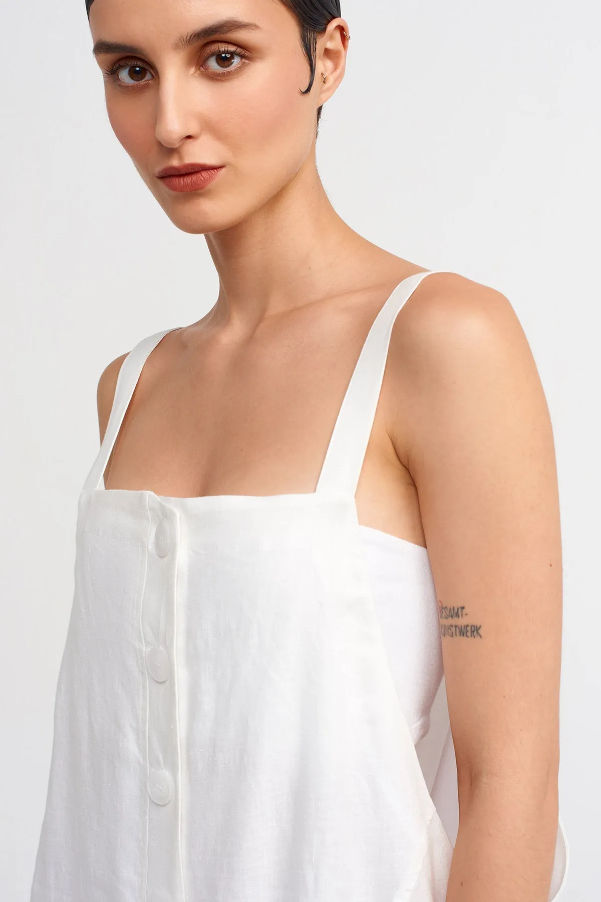 Nu Thick-Strap Linen Jumpsuit Off White