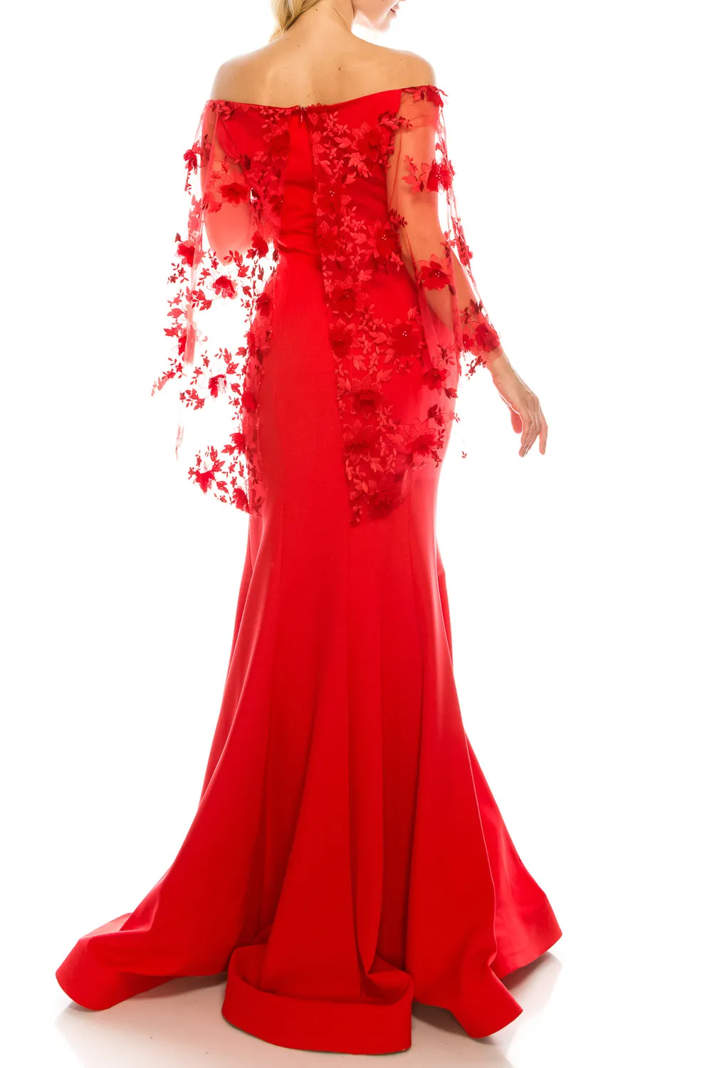 Odrella Trumpet Evening Gown with Embroidered Mesh Cape (Additional Colors)