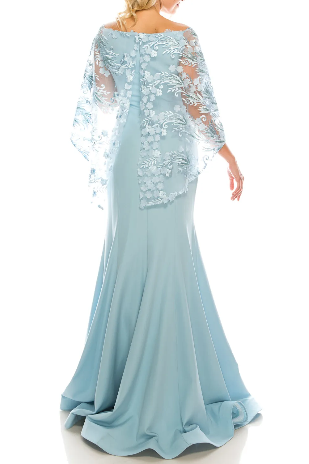 Odrella Trumpet Evening Gown with Embroidered Mesh Cape (Additional Colors)