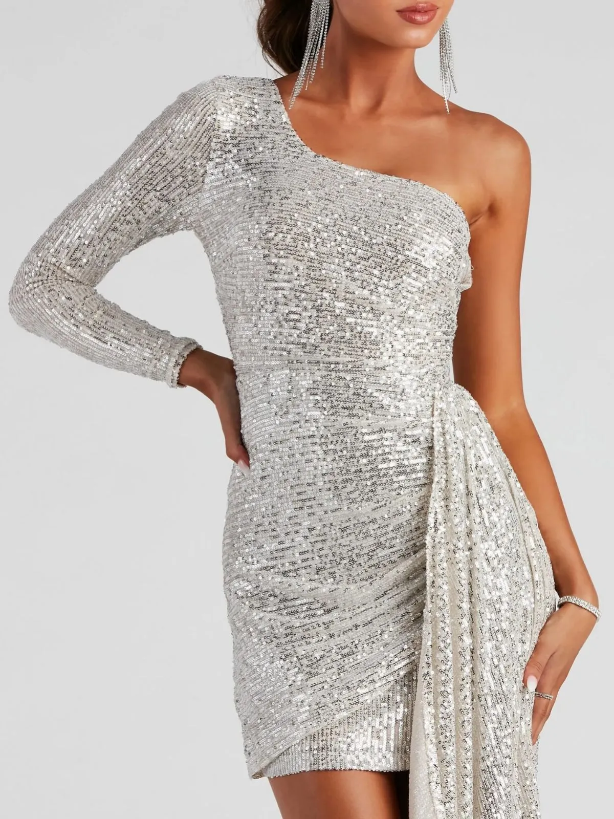 Off Shoulder Glitter Ruched Mini Dress