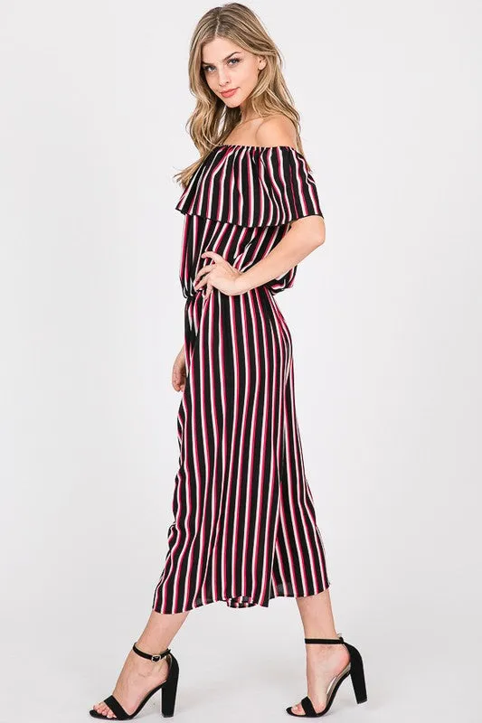 OFF SHOULDER STRIPES JUMPSUITS