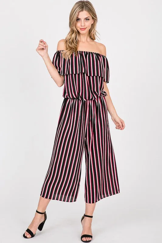 OFF SHOULDER STRIPES JUMPSUITS