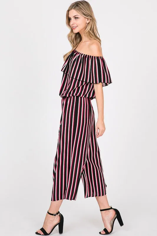 OFF SHOULDER STRIPES JUMPSUITS