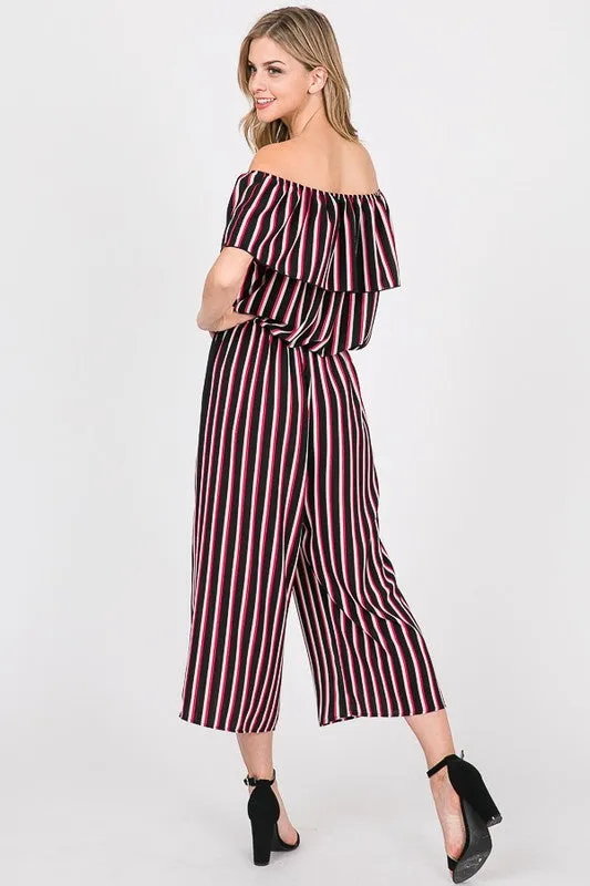 OFF SHOULDER STRIPES JUMPSUITS