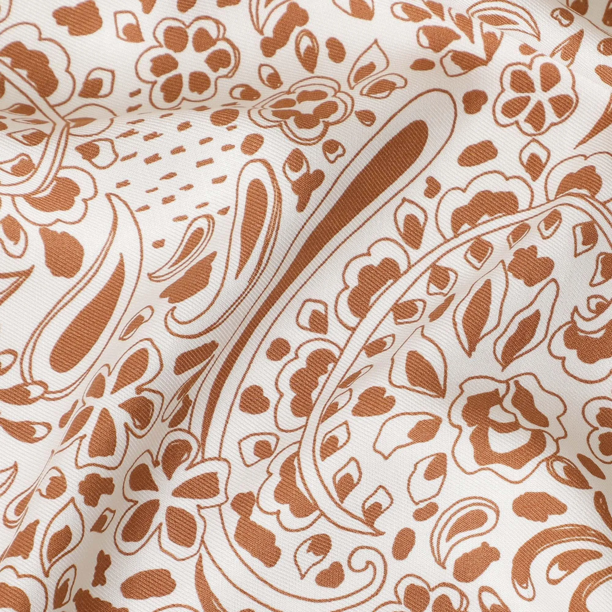 Off white viscose twill printed fabric with brown prints in floral design-D11171